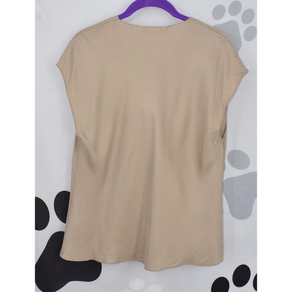 Vince Cowl Neck Cap Sleeve Blouse Short Sleeve Silk Blend Top Oat Tan Size Small - Picture 3 of 10